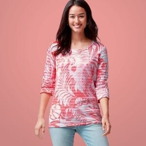 TOMMY BAHAMA 100% Pima Cotton Coral Palms Breathable Knit Boatneck Top US Sz M